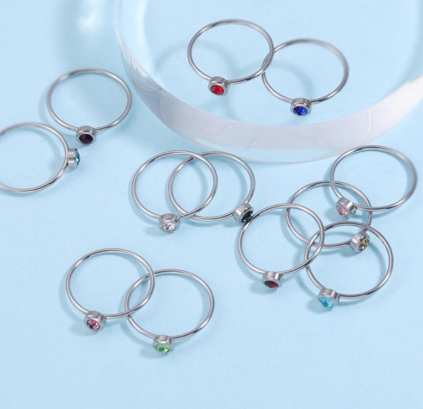 

12 Colors Birthstone Ring Mirror Polish Stainless Steel Ring For Women's Men's Lovers Fashion Jewelry Gifts