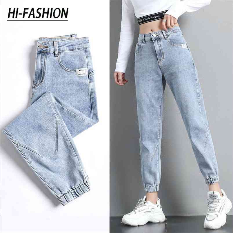 

Women Streetwear Ankle Banded Jeans Korean Fashion Baggy Denim Ankle-Length Pants Sweatpants Casual Loose Harem 210708, Dark grey