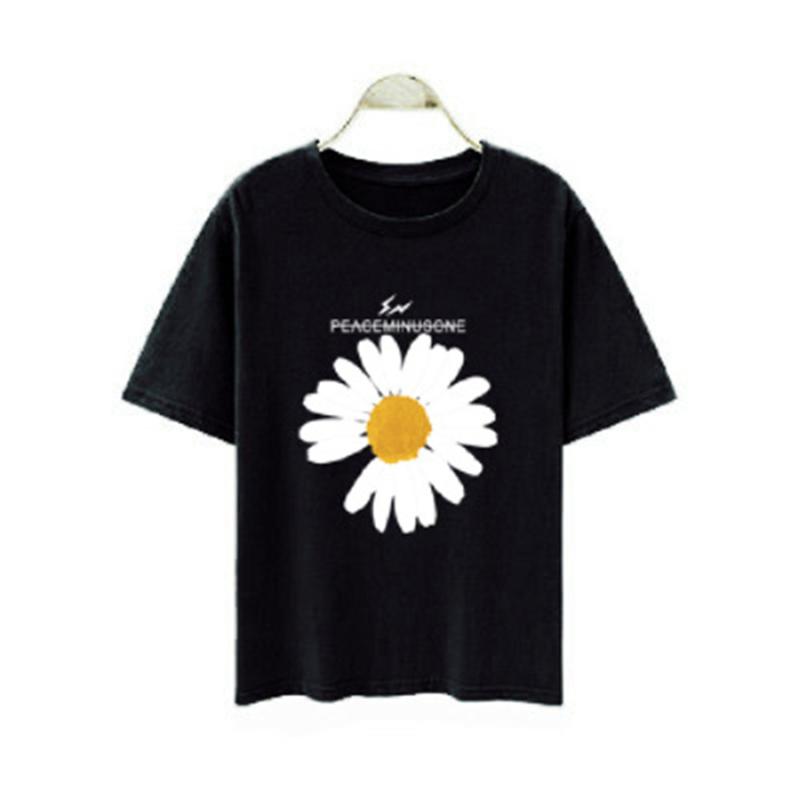 

Women's T-Shirt Korean Fashion Women Summer Friends Casual T-Shirts Floral Little Daisy Printed Short Sleeve Tees Pullover Top Clothing, Black