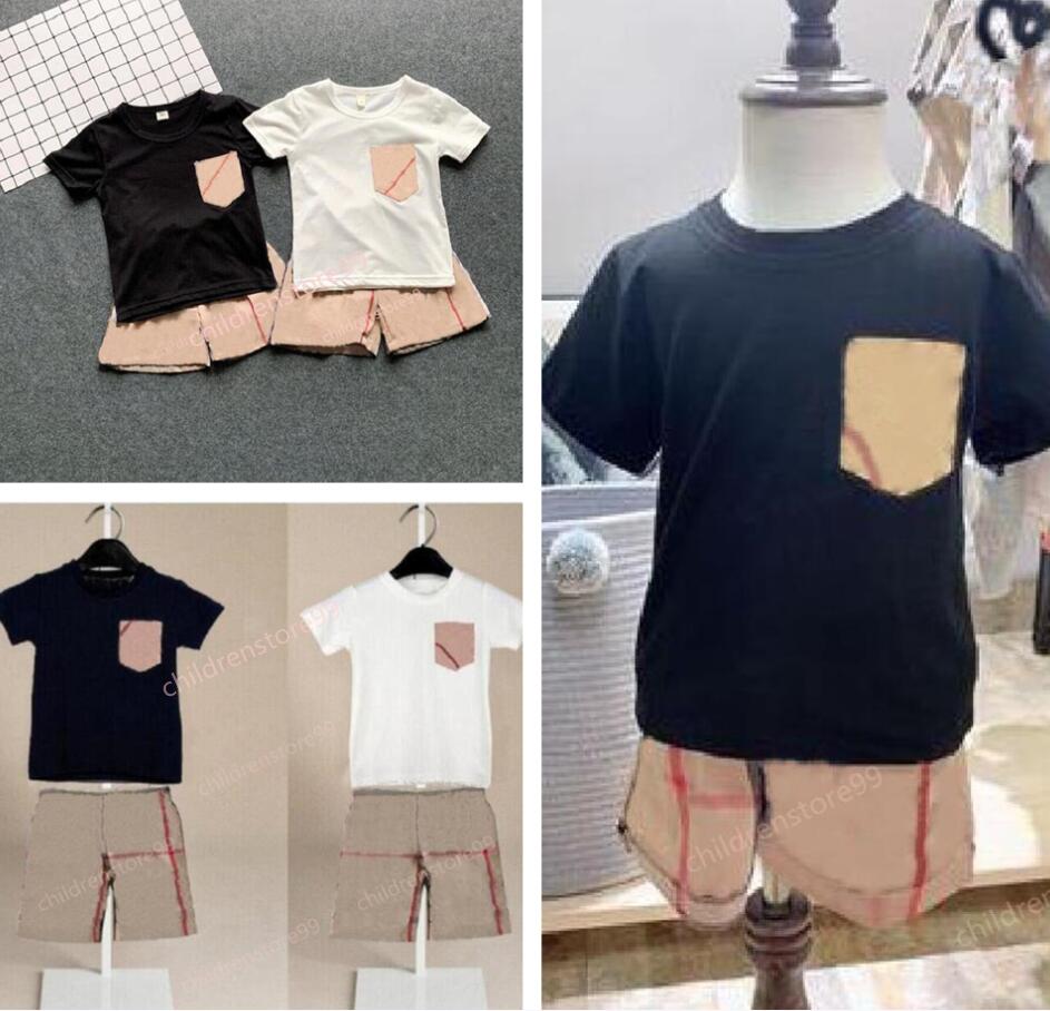 

Baby Boy Girl Clothing Sets Shirts Pant Toddler Boys Kids Clothes Plaid Short Sleeve T-shirt + Shorts 2piece Set, White