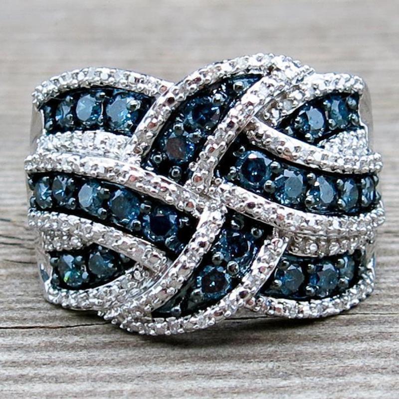 

Cluster Rings Blue Zircon Stone Band S925 Sterling Silver Color Big For Women Wedding Engagement Fashion Jewelry 2021