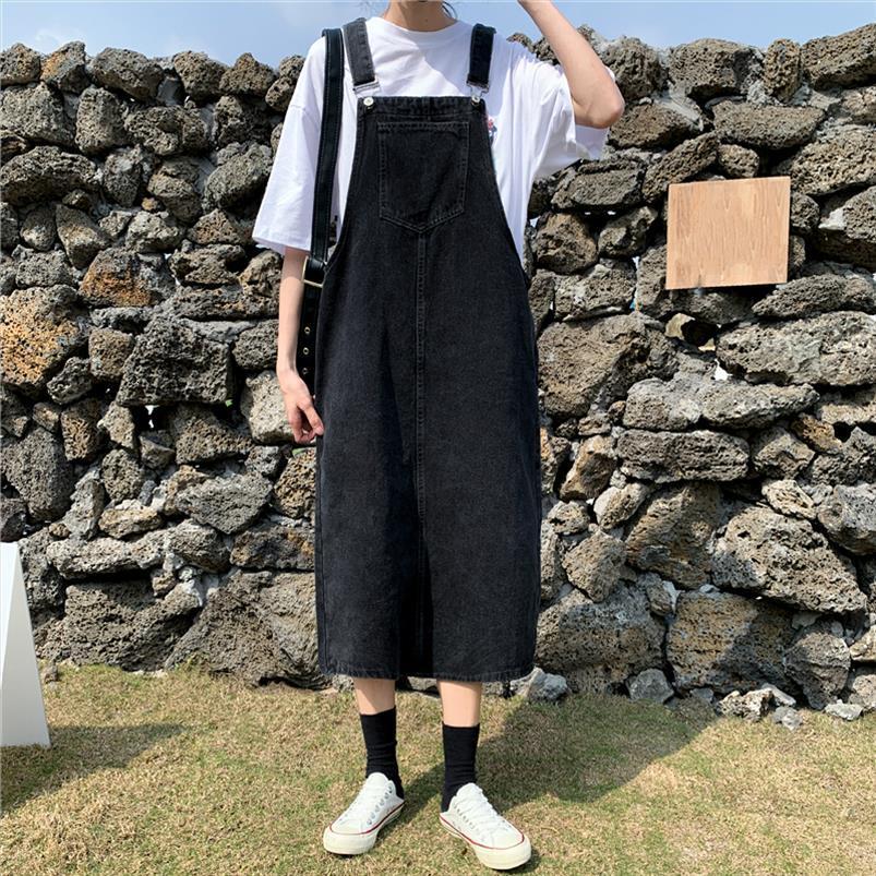 

denim sundress casual loose overalls womens dress summer adjustable strap black jeans plus size 5xl, Black;gray