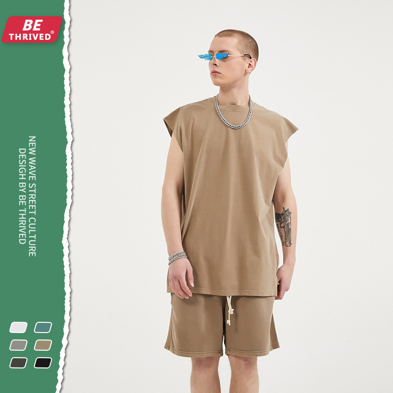 

be men's wear - wash in spring and summer 2021 solid color camisole vt gaojiechao brand svels tee, White;black