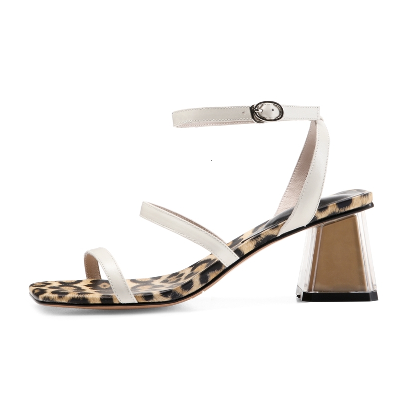 

Sandals Autuspin Summer Genuine Leather Leopard Casual High Heels Pumps Ladies Party Wedding Prom Shoes White Thick Heels1 SXF7
