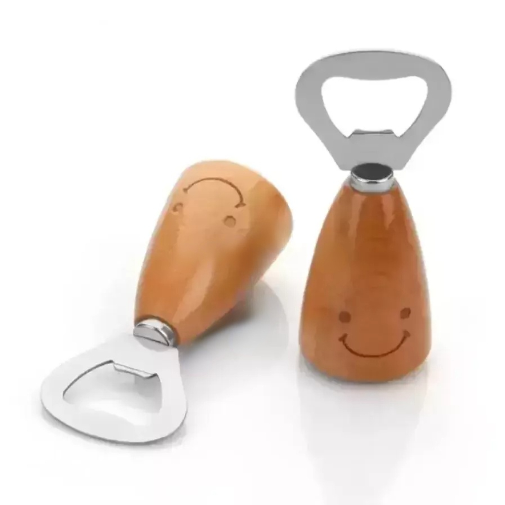 

Creative Sweet Smiling Face Wooden Handle Bottle Opener Stainless Steel Beer Opener Tools Kitchen Accessories sxmy13