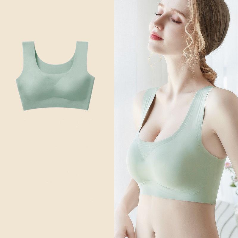 

Yoga Outfit Women's Sports Bras Ice Silk Beauty Back Thin Seamless Wrapped Chest Underwear Japanese Tube Top Without Steel Ring Comfort Vest, Green