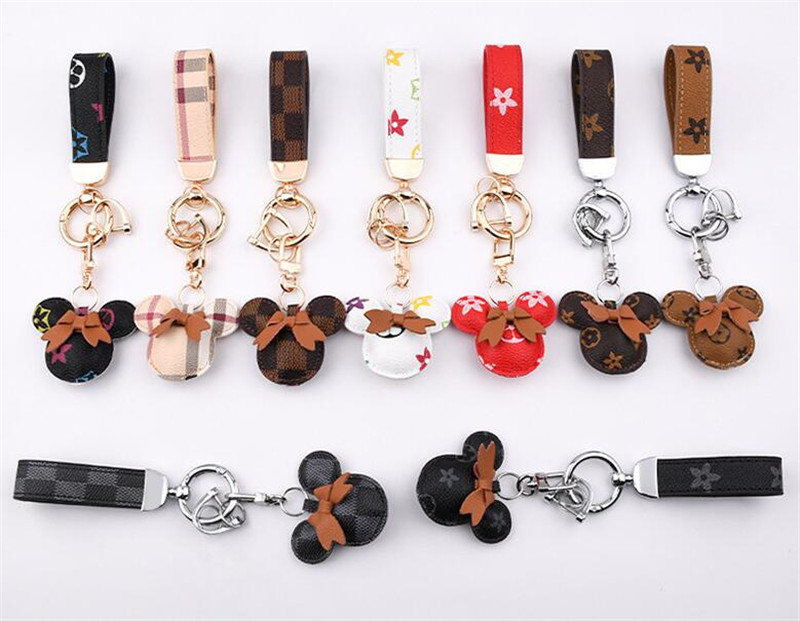 

Keychains Lanyards Mouse Design Car Keychain Flower Bag Pendant Charm Jewelry Keyring Holder for Men Gift Fashion PU Leather Animal Key Chain