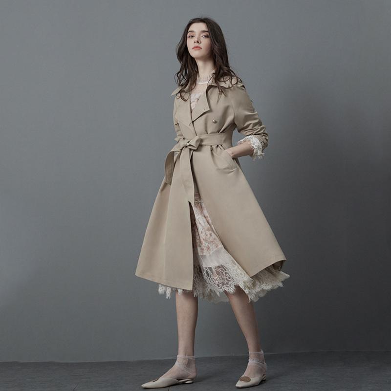

Women's Trench Coats Coat Adjustable Waist Gabanes Woman Elegant Belt Female Turn-Down Collar Ceinture Femme, Coat khaki