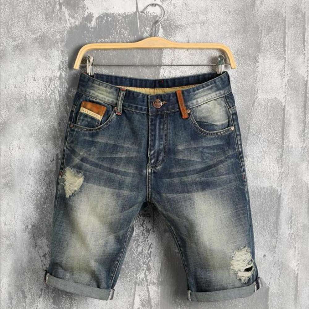 

Drop Shipping Men's Embroidery Jeans Shorts Denim Shorts Bermuda whitewashed Harem Jeans Mens Jogger Ankle Ripped1, Blue