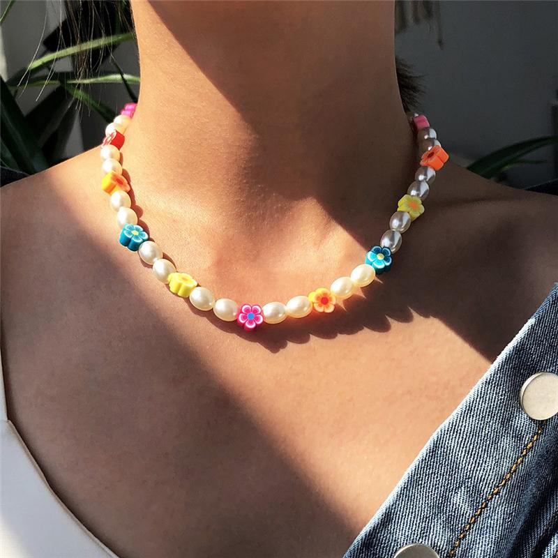 Chains MASA 2021 Boho Style Ladies Pearl Colorful Flowers Handmade Clavicle Necklace Fashion Mushroom Pendant Jewelry Gifts-image-708326969