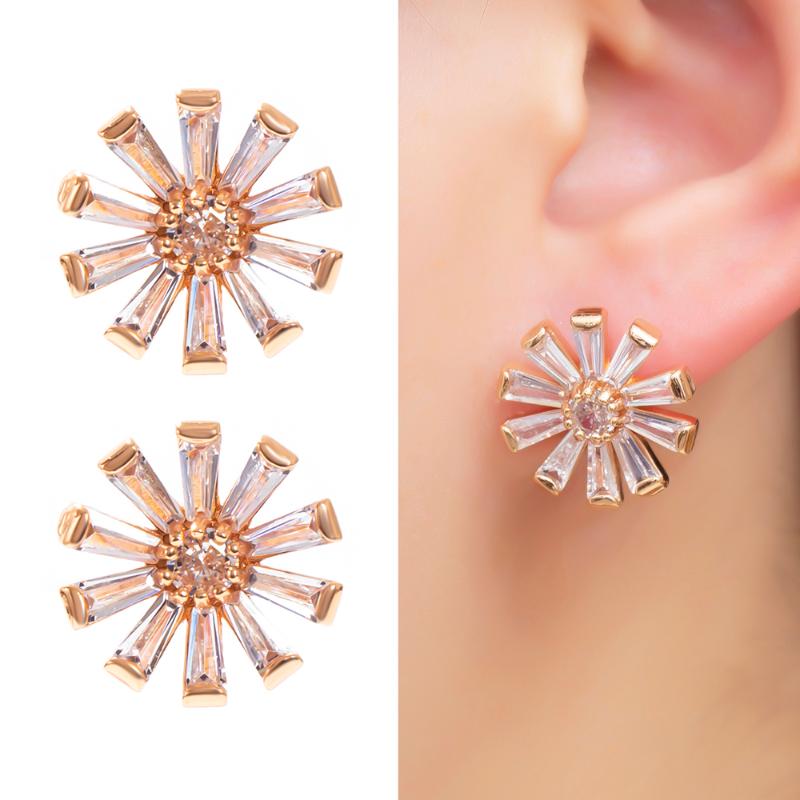 

Stud ESSFF Exquisite Luxury Crystal Flowers Earrings High Quality Gifts Fashion Dazzling Gold Color Earpins Earring Wholesale, Golden;silver