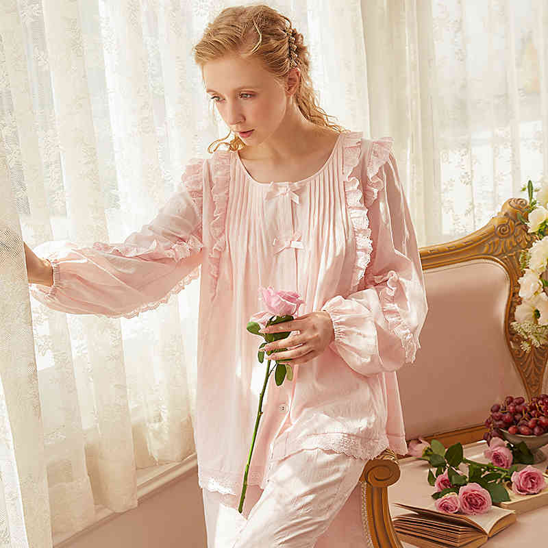 Women&#039;s Sleepwear Pijama Autumn Clothes Pink White Cotton Pejamas Nightwear Ladies Comfort M3DU-image-695526158