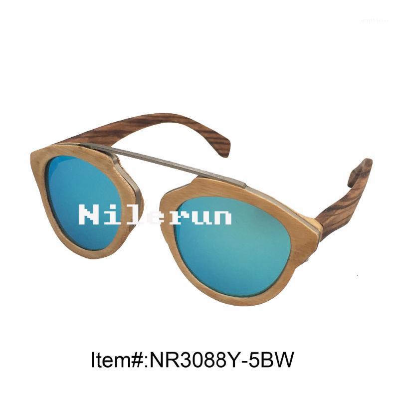 

Sunglasses Mirror Blue Polarized Lens Metal Bridge Bamboo Frame Zebrawood Temple