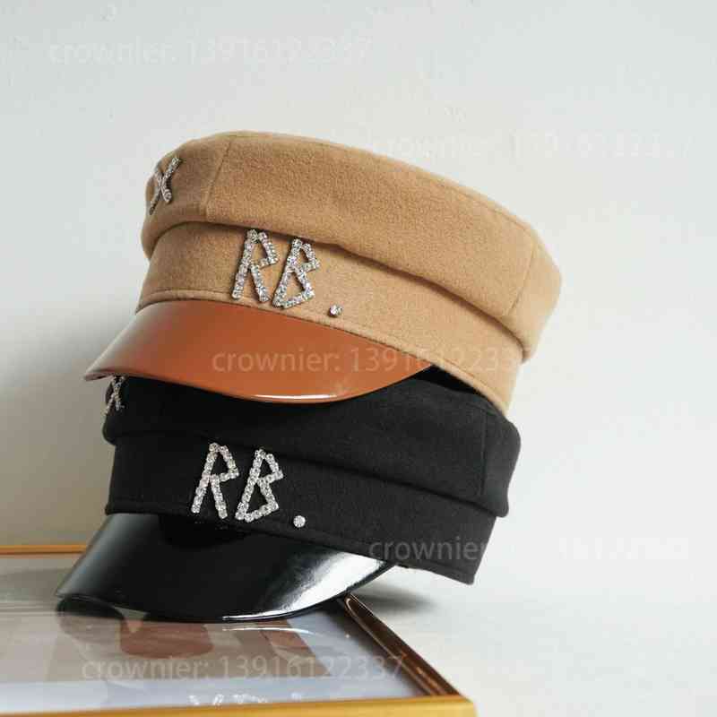 

Autumn and winter drill RB wool NAVY HAT female duck tongue newspaper children's head circumference large small size hat, Black