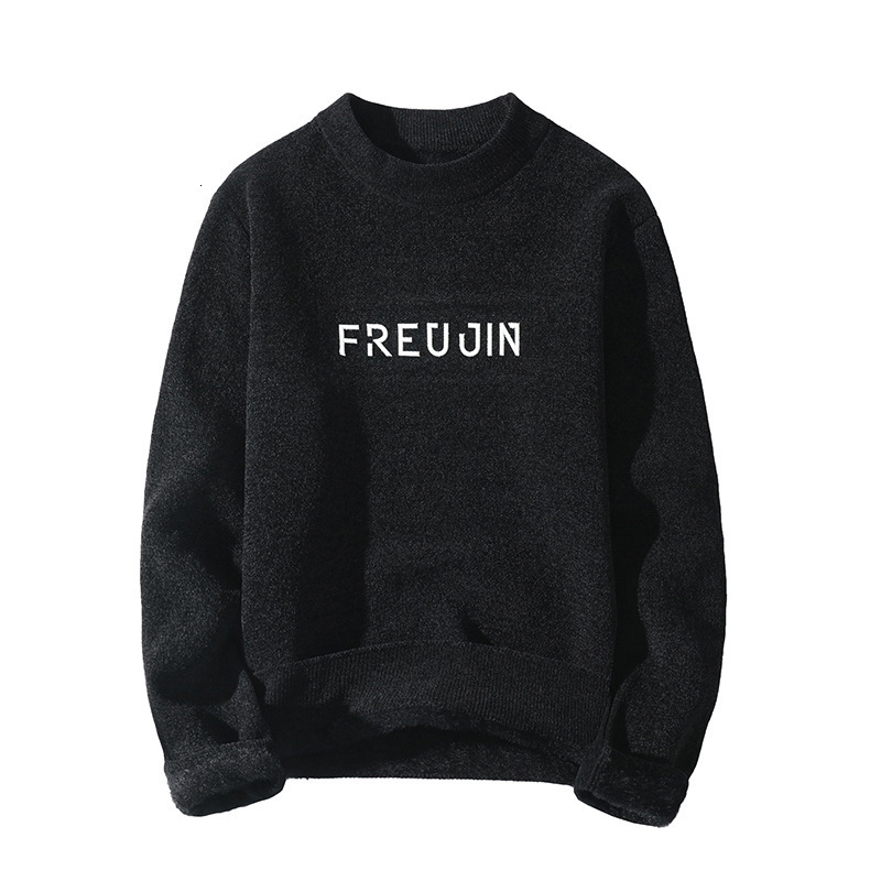 

sweater knit men's winter round neck plush thickened slim fit warm backing, White;black