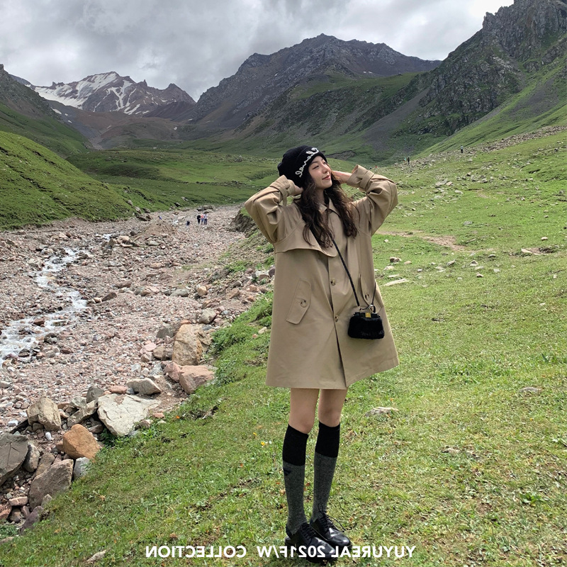 

love at first sight 21ss small man medium and long khaki windbreaker women's autumn british style casual coat