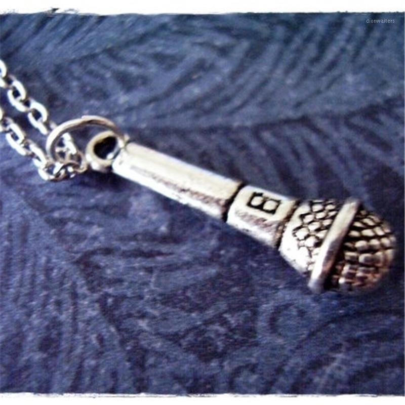 

Antique Silver Color Microphone Necklace Mini Charm Chain Gift For Music Lovers Chains
