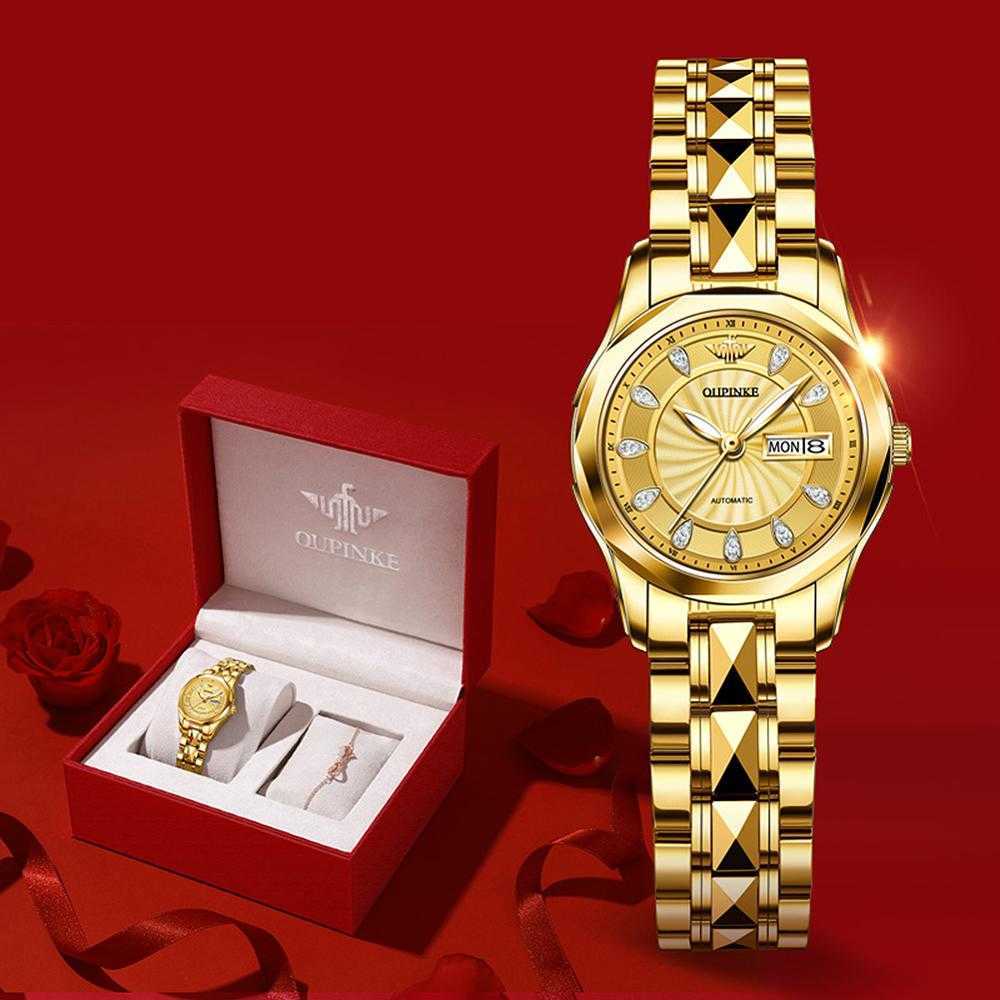 

OUPINKE Luxury Gold Mechanical Watch For Women Sapphire Crystal Automatic Ladies Wristwatches Waterproofrelogio feminino 210616, All gold