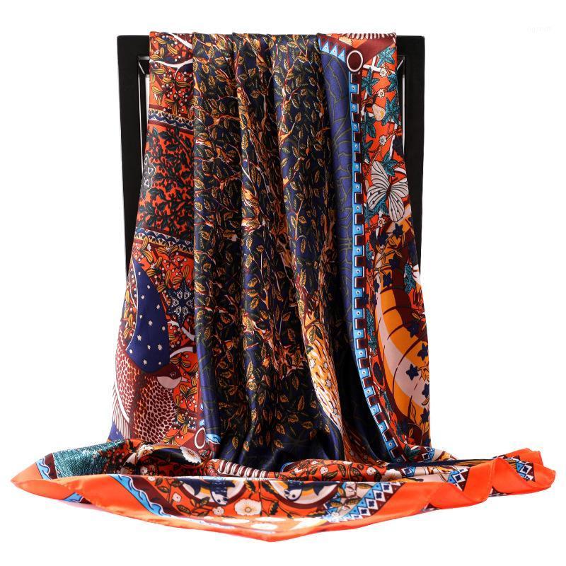 

Scarves Fashion 90X90CM Sunscreen Shawls Female Dustproof Square Kerchief Korean Print Handkerchief Summer Luxury Silk, Blue;gray