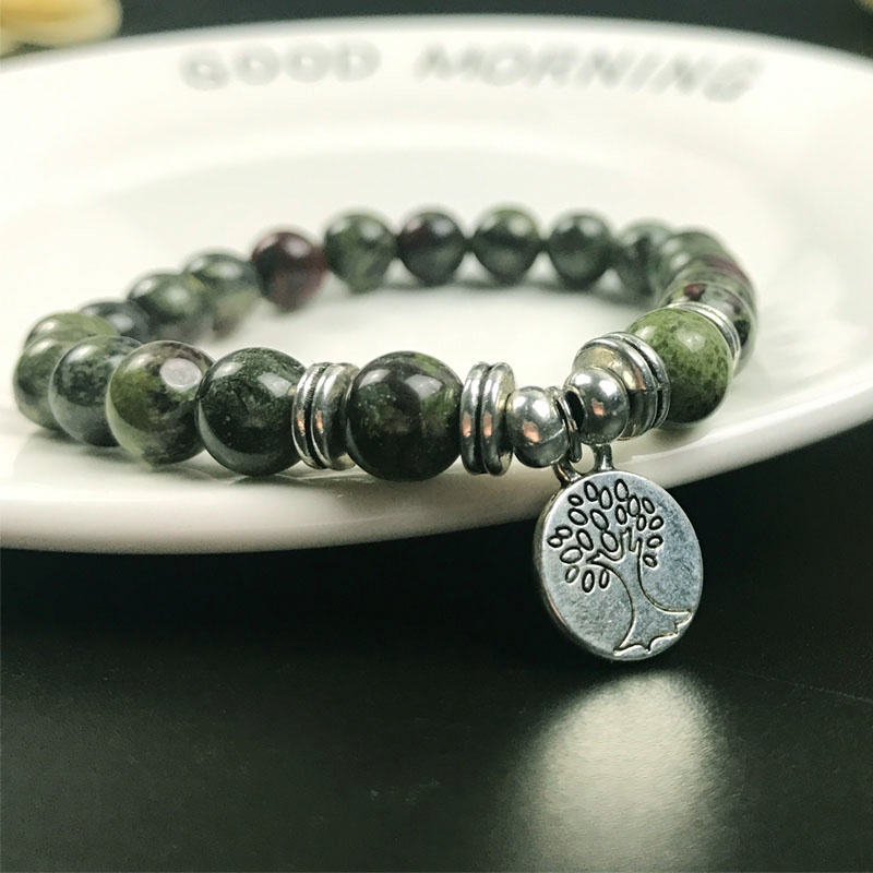 

Handmade Tree of Life Charm Pendant Bracelet Yoga Mala Stone Elastic Beaded Stacking Bracelet Spiritual Jewelry, Black