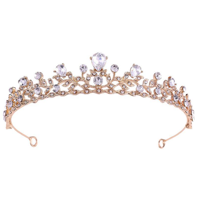 

Hair Clips & Barrettes Simple Bride Small Crown Headwear Alloy With Rhinestone Leaves Wedding Accessories Women Headdress U50C, Golden;silver