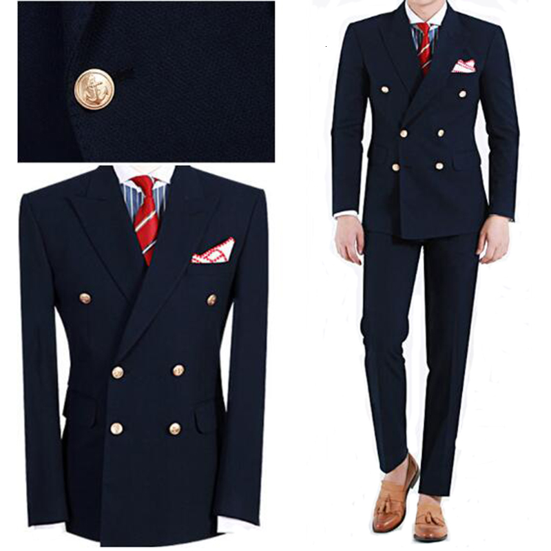 

Men's Suits & Blazers 2021 Latest Coat Pant Design Men Wedding Navy Blue Peaked Lapel Double Breasted 2 Piece Terno Slim Costume H, Ivory