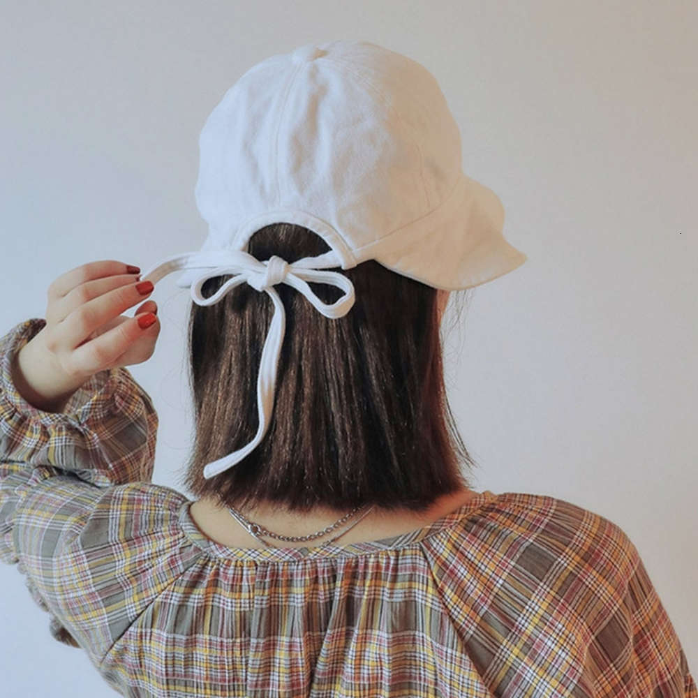 

Sun hat female Harajuku fisherman's simple basin bow tie sunshade solid color fashion sunscreen Hat tide, Blue;gray