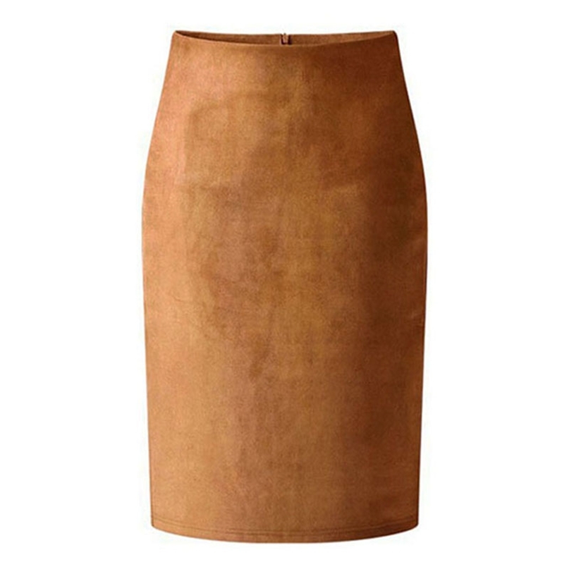

Women Skirts Suede Solid Color Pencil Skirt Female Autumn Winter High Waist Bodycon Vintage Split Thick Stretchy 210607, White