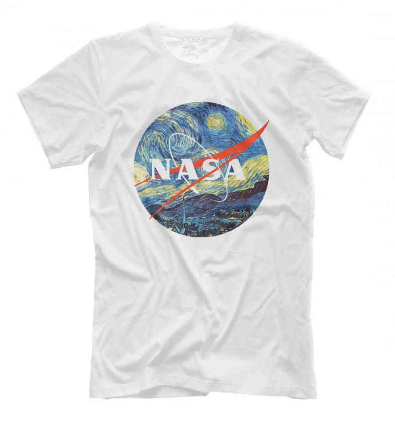 

Hot Selling Trendy Men and Women Nasa T-shirt Van Gogh Women's Short Sleeve European, White