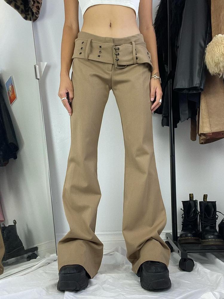 

Women' Pants & Capris Fairy Grunge Retro Khaki Wide Leg Trousers Low Waist With Belt Aesthetic Sweatpants Casual Women Streetwear Baggy Mop