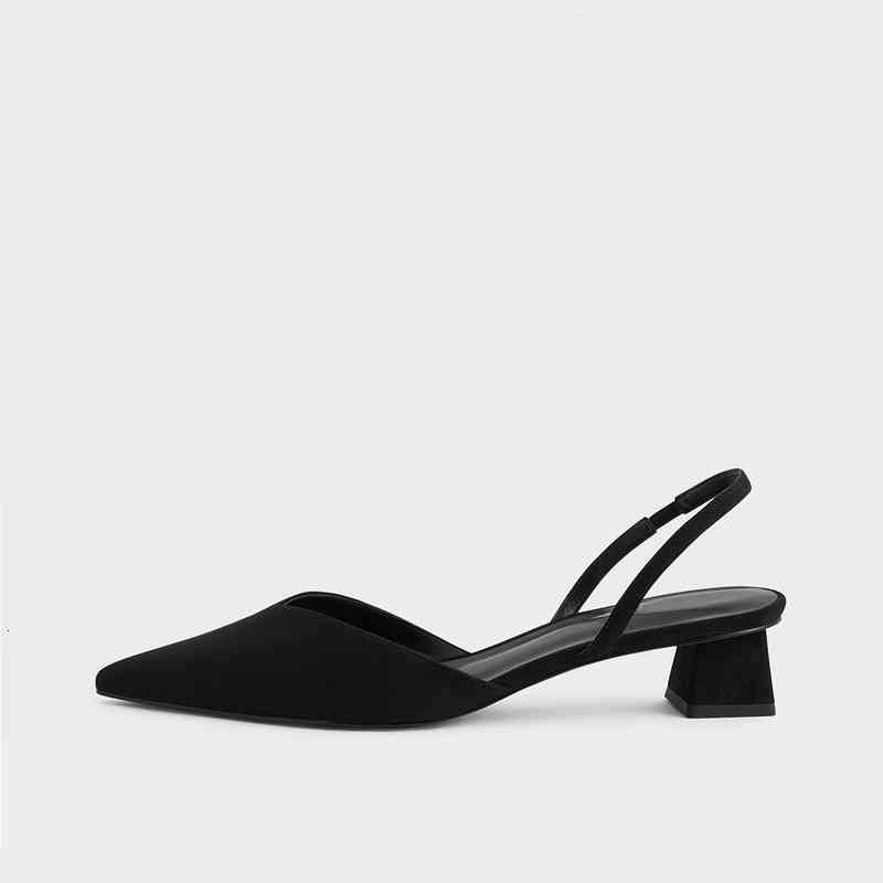 

dress shoes 2021 summer mules women fashion pointed toe flock sandals mid heels black wedding woman yfn7