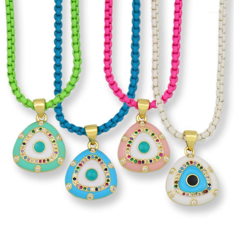 

Chains Muti-colored Eye Of Providence Triangle Pendant Necklace For Women Bohemian Protection Jewelry CZ All Seeing Eyes Pyramid Collar