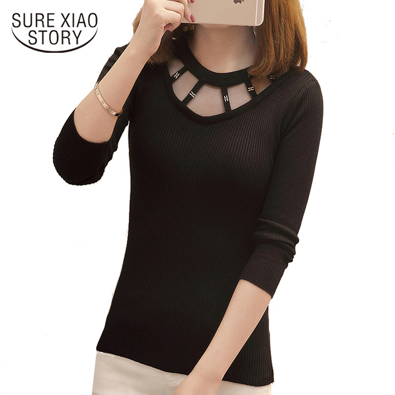 

arrival autumn sexy blouse women hollow long sleeved shirt office lady slim fashion bottoming D172 30 210521, Black