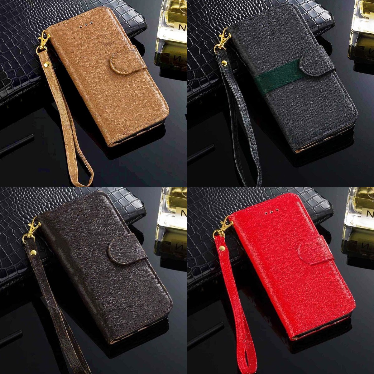 

Top Designer Leather Phone Cases For iPhone 14 Pro Max 13 12 Mini 11 Xs XR X 8 7 14Plus Fashion Wristband Lanyard Designer Print Back Cover Luxury Shell Wallet Flip Case, Gift box
