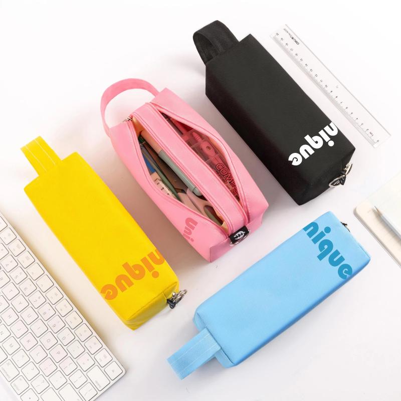 

Simple Square Pencil Case With Handle Large Capacity Stationery Storage Organizer Double Layer School Supplies Pen Bag For Kids Bags