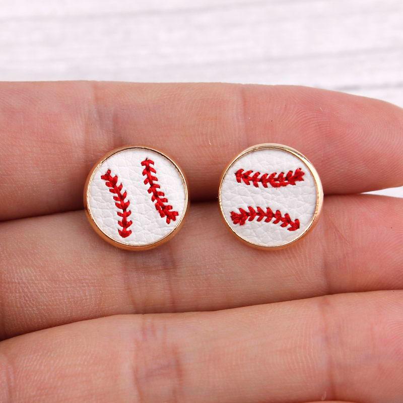 

Stud ZWPON 2021 Mini Embroidery Baseball Leather Round Earrings For Women Fashion Handmade Statement Jewelry Wholesale