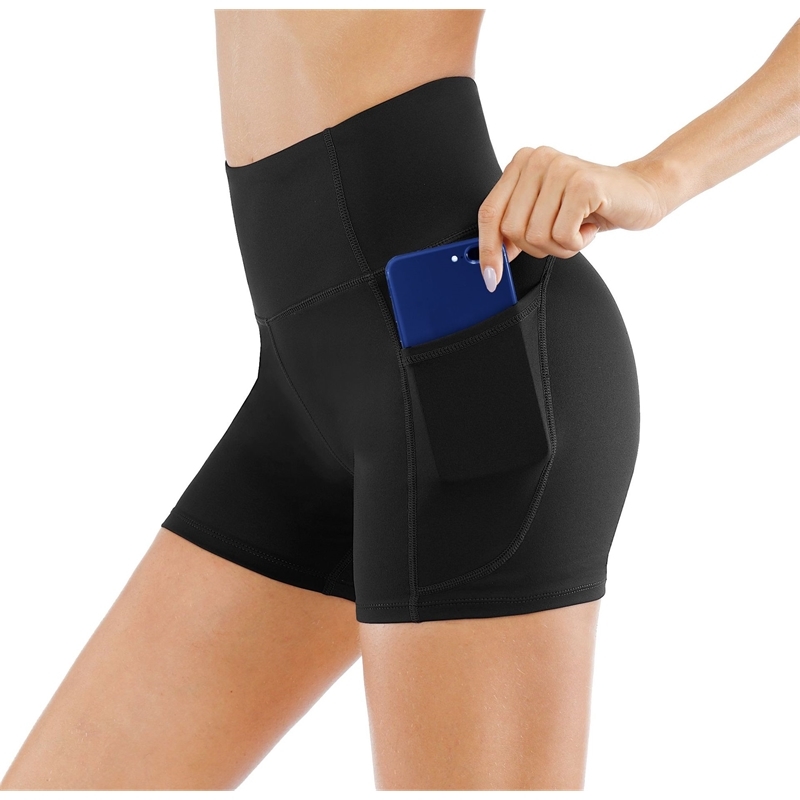 2021 New High Waist Stretch YOGA SHORTS hip lift tight quick dry sports pants pocket-image-702556727