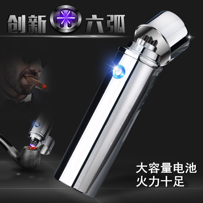 

6 Arc USB Eectric ighter Finger print Power Touch Fire Pasma Doube Arc ighter Windproof Meta Cigarette ighters Men Gift