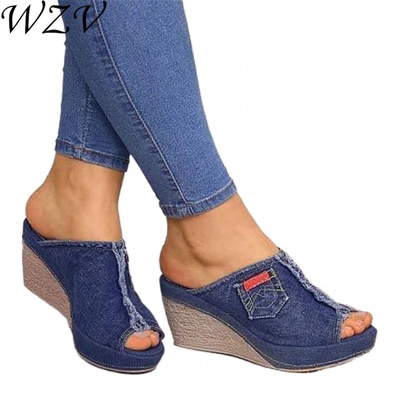 

Women Platform Sandals 2021 Summer Female Fish Mouth High Heels Wedge Shoes Open Toe Denim Y7 Dress, Black