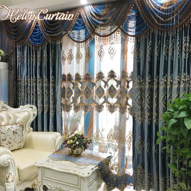 

Curtain & Drapes Set!! Luxury Embroidered Velvet Curtains Valance For Living Room Thick Bedroom Dinning Window Sheer HC309, Style1