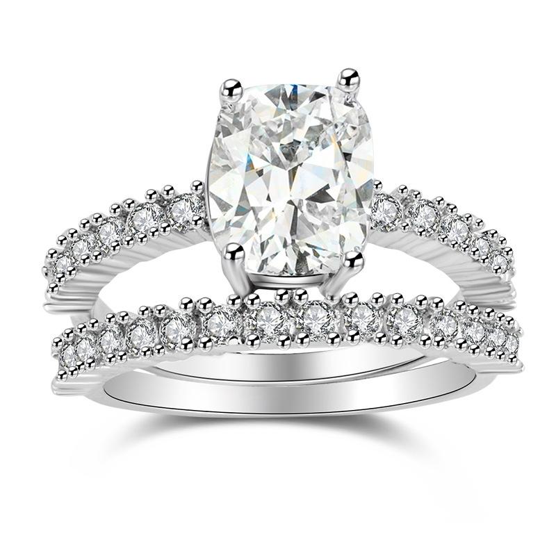Cluster Rings Luxury Women 925 Silver Jewelry Inlaid Zircon Gemstones 2 In 1 Finger Ring Set Accessories For Wedding Promise Party-image-711560876
