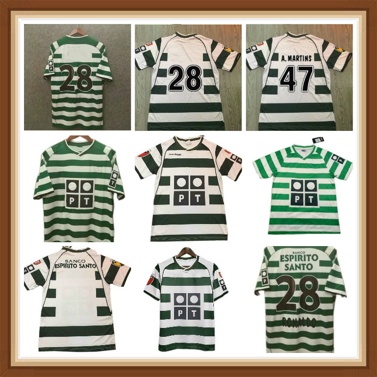 

#28 C.RONALDO Sporting Lisbon retro 2001 2002 soccer jerseys 01 02 Vintage Maillot QUARESMA Camisa de futebol M.NICULAE football shirts, 01-03