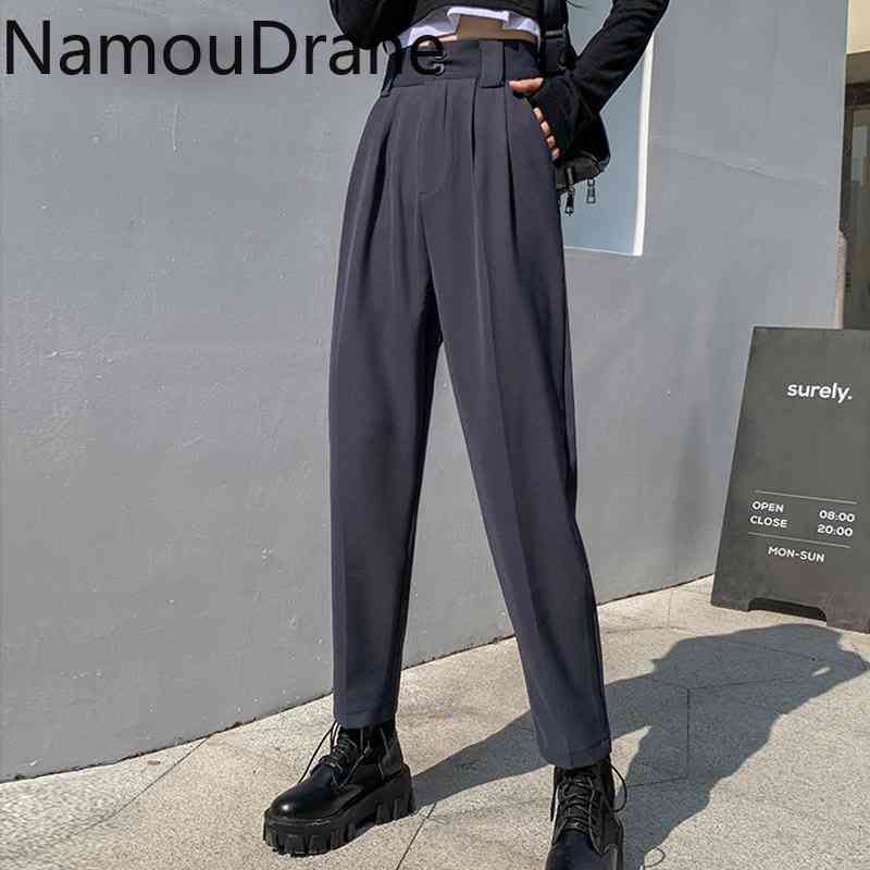 

Office Suit Pants Women Classic High Waist Korean Trousers Harajuku Pleated Streetwear Clothing 210429, Black