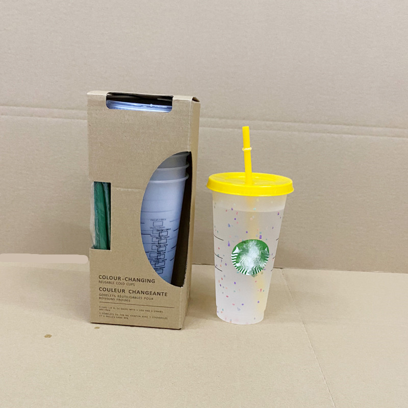 

24OZ/710ml Starbucks Snow Plastic Tumbler Reusable Clear Drinking Flat Bottom Cup Pillar Shape Lid Straw Mug Bardian 960 Z2, As pic