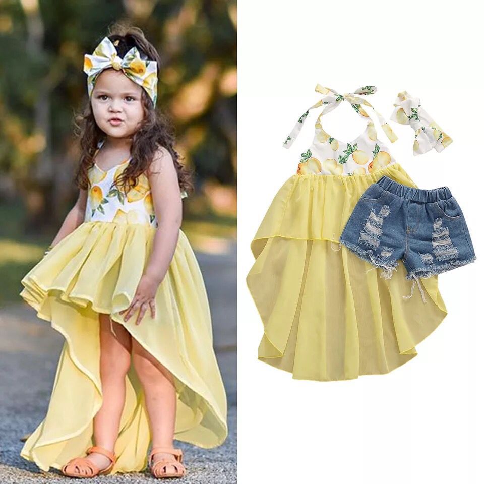 

girl floral tracksuit Clothing Sets 2pcs set irregular vest dress short girls outfits children Designers Clothes Kids boutique 3 colors, Fluorescent yellow