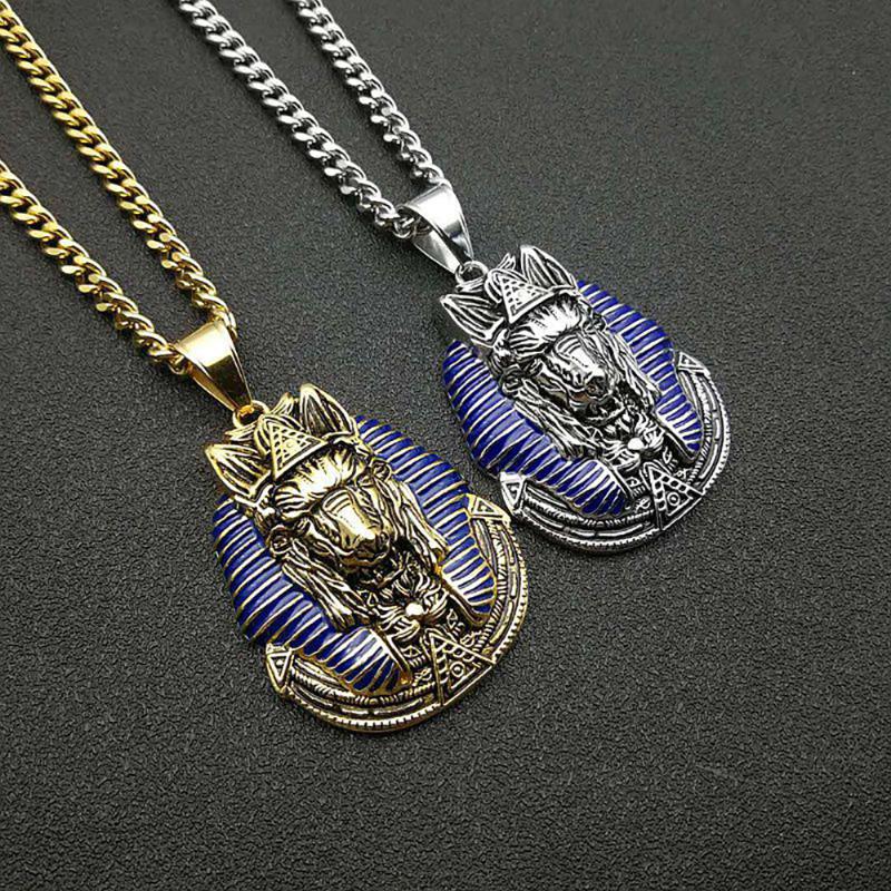 

Stainless Steel Anubis Pendant Necklace With Caban Chain Egyptian Pyramids Vintage Jewelry Gift For Men Women Necklaces