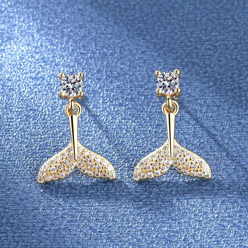 

Stud Dazzling CZ Mermaid Wedding Earrings For Women Full Cubic Zirconia Bling Female Earring High Quality Trendy Jewelry