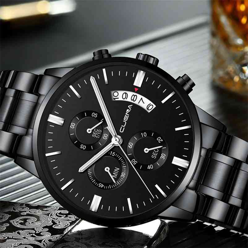 

DROP Mens Watches Top Brand Luxury Chronograph Watch Men Quartz Steel Black Male Relogio Masculino 210608, L rose black