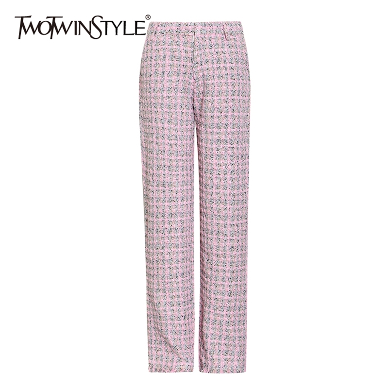

Plaid Pink Straight Pants For Women High Waist Casual Loose Wide Leg Trousers Female Fashion Clothing 210521