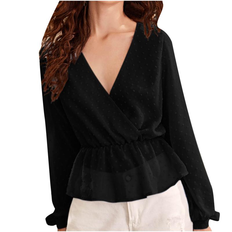 

Women's Blouses & Shirts Blouse Summer Casual V-Neck Regular Print Splicing Long Sleeve T-Shirt Female Tunic Ladies Shirt, Coffee